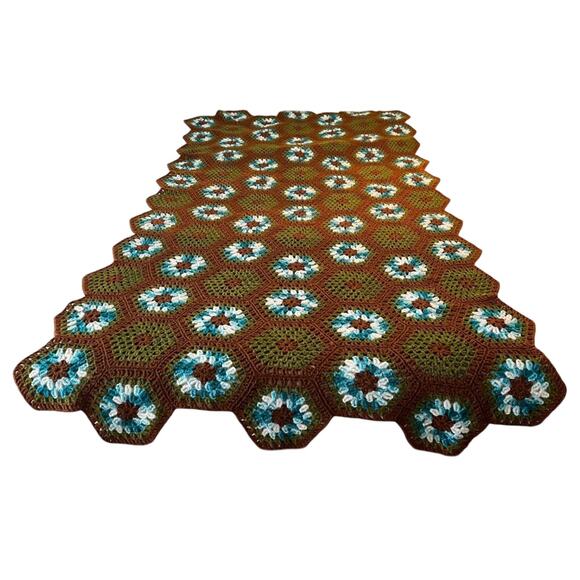 Granny Blanket Vintage Crochet Handmade Hexagon - Picture 2 of 8
